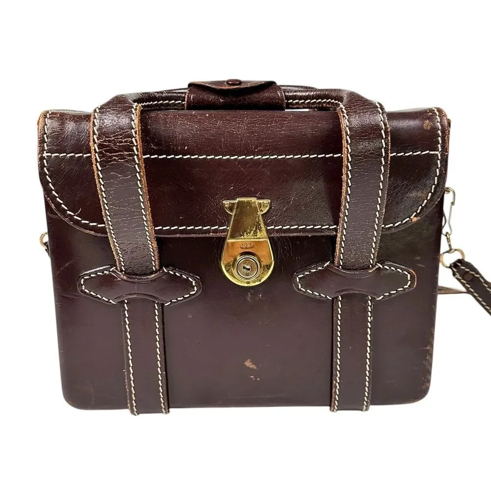 Cheney England Vintage Brown Leather Camera Satchel Crossbody Messenger Bag